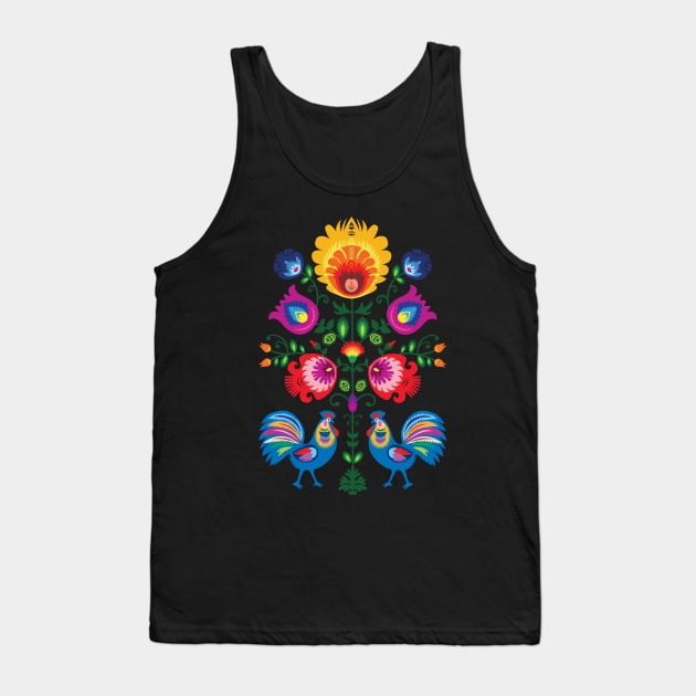 Folklore with Two Roosters - light background Tank Top by FK-UK